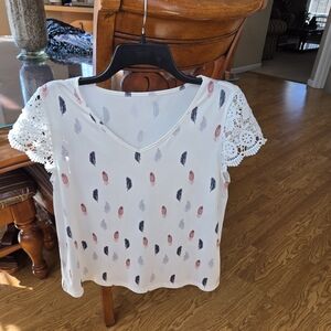 Women's White Blouse with Lace Sleeves